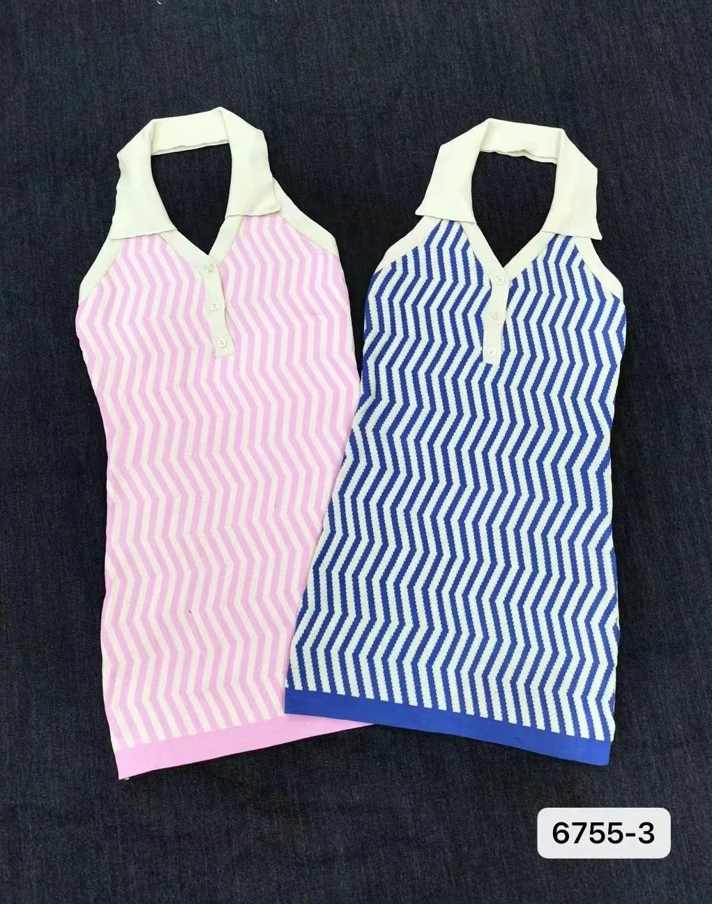 2025 Yaz Yeni Kontrast Renk Şerit Tasarım kadın Elbise Moda Polo Yaka Kolsuz Seksi Büyük Backless Kalça Kısa Etek