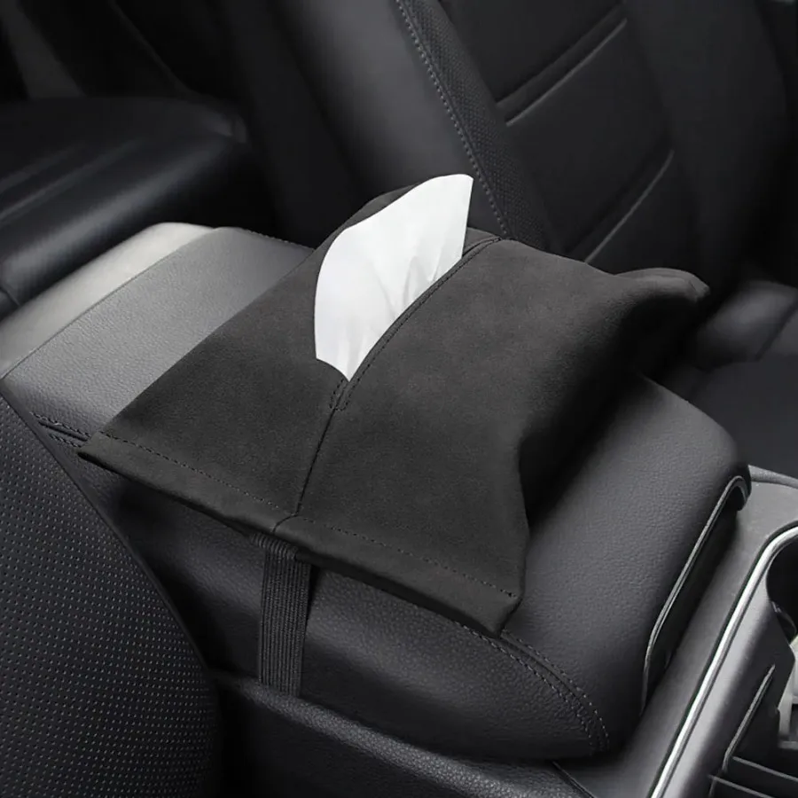 

Car Tissue Box Holder Suede Sun Visor Backseat Tissue Case with Fix Strap Car Center Console Armrest Napkin Paper Holder Box