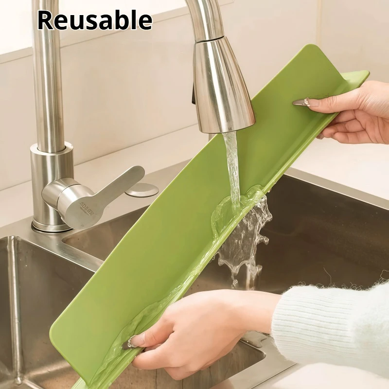 Description Picture 5 of itemSilicone Sink Water Splash Guard Kitchen Sink Water Baffle Suction Cup Type Bar Countertop Washbasin Water Blocking Strip Wider