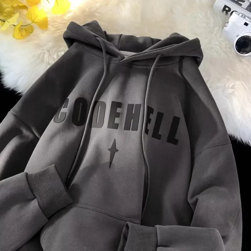 2023 Sweatshirt Men's Autumn/winter Velvet Thickened Hooded Japanese Casual Loose Couple Fashion Harajuku Cute Pullover