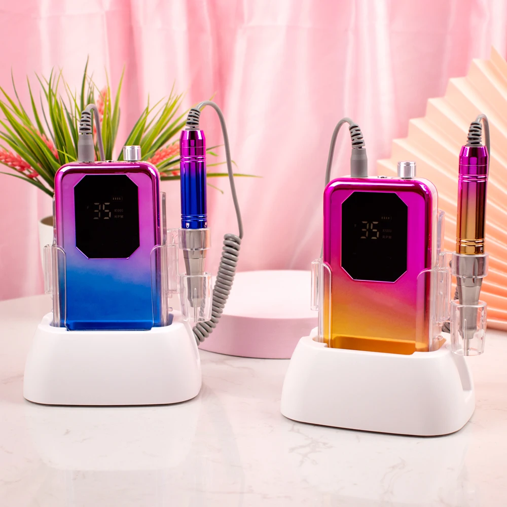 고출력 코어리스 모터 네일 65w 드릴 충전식 35000RPM 전동 네일 파일 무선 드릴링 휴대용 베이스 스테이션 포함