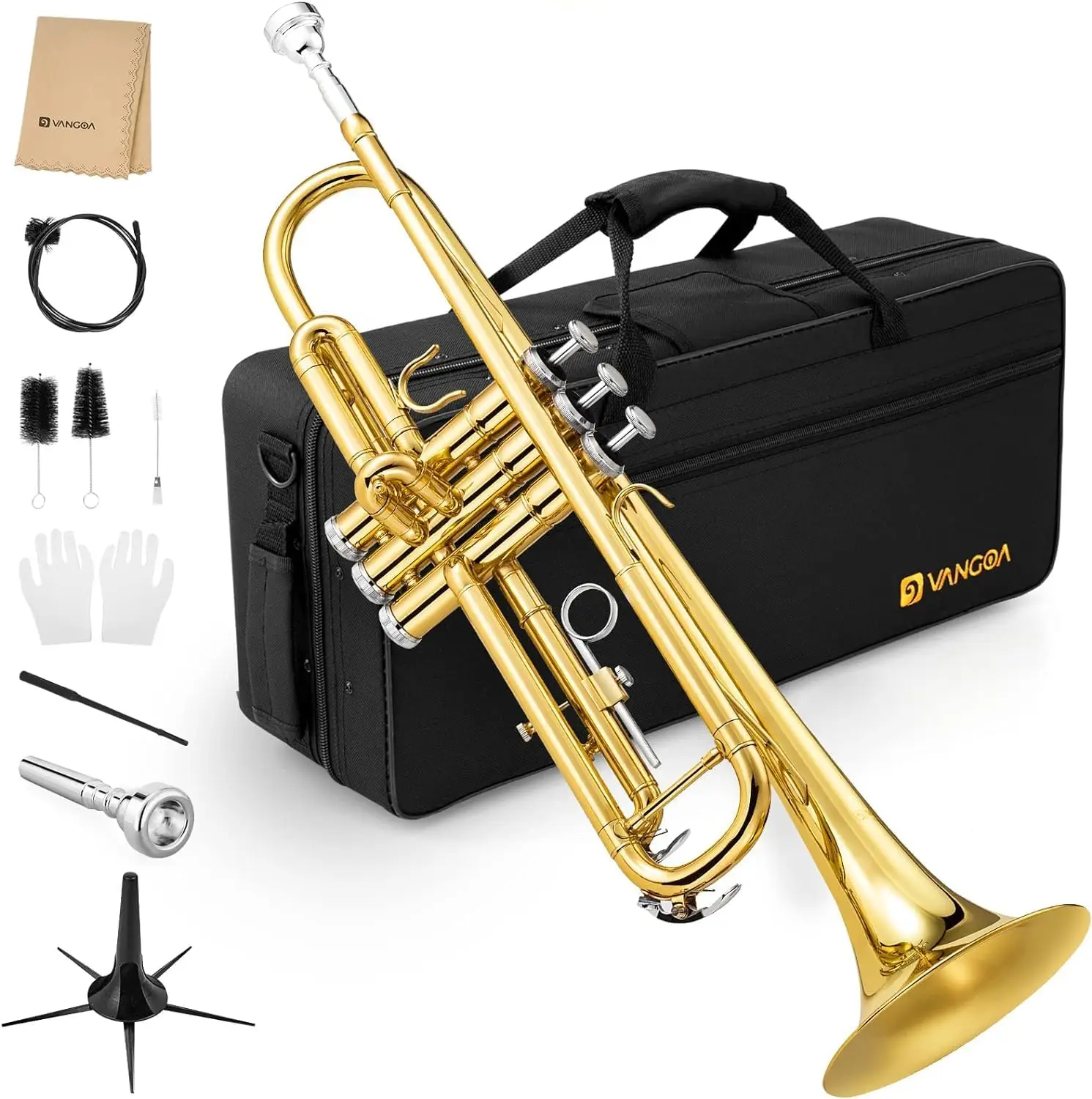 Bb Trumpet Brass Standard Gold Trumpet Instrument for Student School Band Orchestra Adult Kid Beginner with Hard Case, St