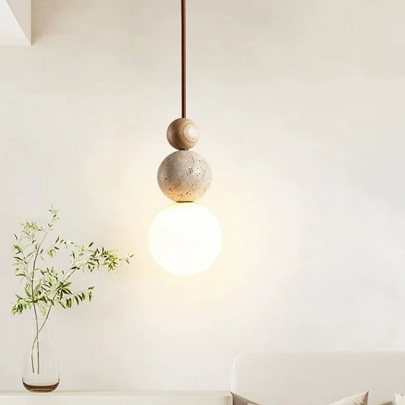 Description Picture 6 of itemModern Natural Stone Wood Pendant Light Travertine LED Chandelier for Bedside Bedroom Restaurant Bar Samll Light Fixtures