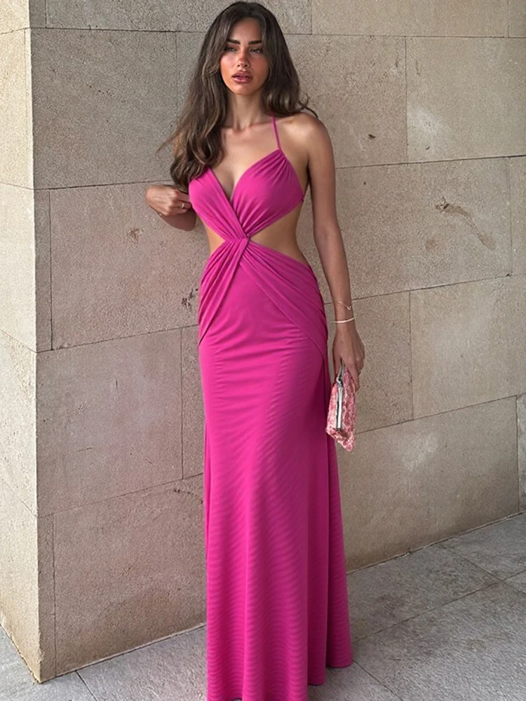 chinese dress ladies SweatyRocks Women's High Split Tie Backless Cut Out Halter Maxi Dresses  Boho Vacation Long Dress Black X-Small at Amazon Women's Clothing store