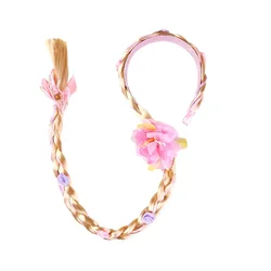 Girls Floral Braid Headband in Pastel Colors - Princess Dress - Up Hair Accessory (Pink - Flower - 01)