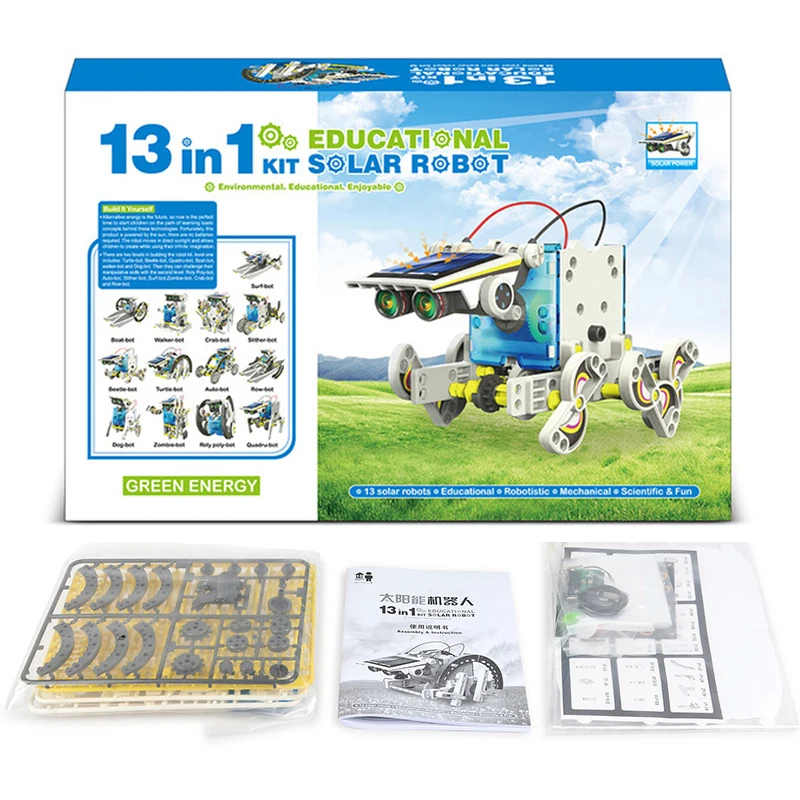 Kids STEM 13-in-1 Solar Robot Creation 260-Piece Kit Working Solar Powered Motorized Engine Gears