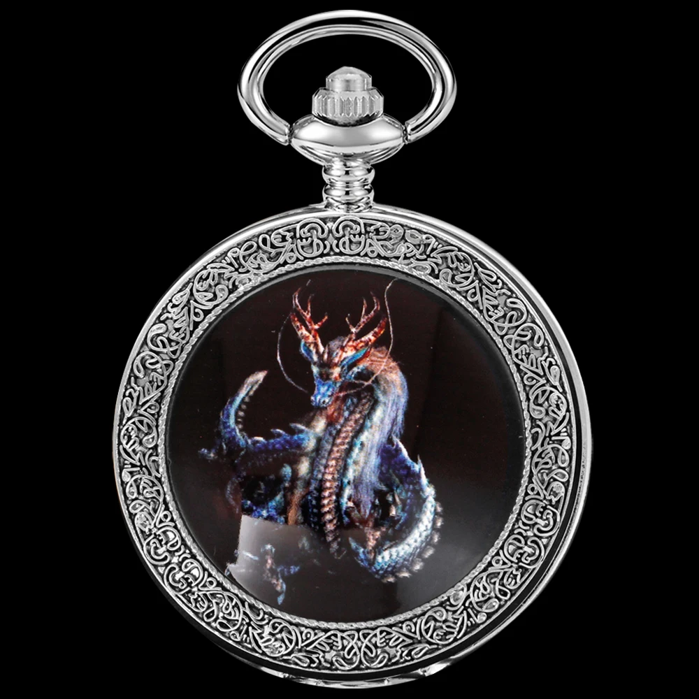 

Silver Steel Large Spitfire Dragon Quartz Pocket Watch Vintage Steam Punk Men's and Women's Necklace Waist Chain Clock Gift