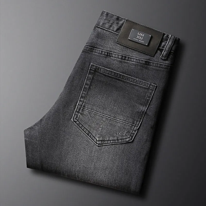 Bike Street Fashion Men's Jeans High Quality Retro Blue Elastic Slim Fit Panel Designer Jeans Homme Hip Hop Jeans for Men