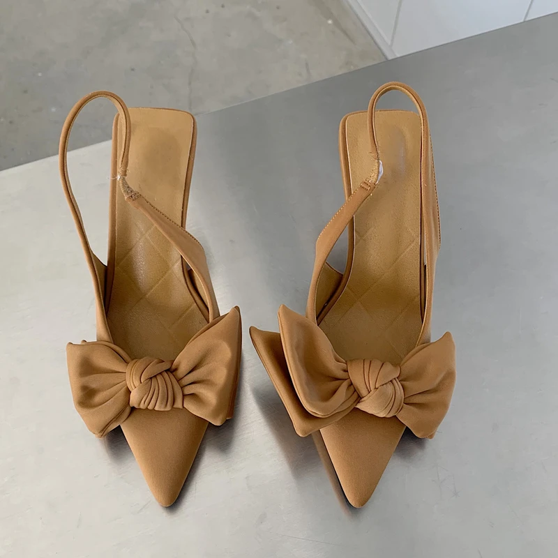 Summer New Women Pumps Fashion Bow-knot Pointed Slip on Ladies Elegant Dress Shoes Sexy High Heels Slingback Sandals for Women 5