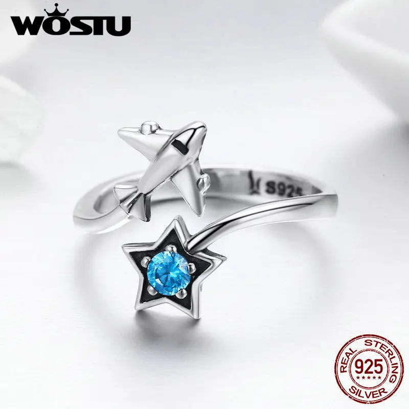 WOSTU 100% 진짜 먼 반지, 여성용 파티 쥬얼리 선물, 클리어 CZ 조정 가능한 반지 CQR623
