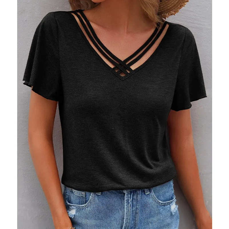 Women Summer Short Sleeve Striped Loose Tee