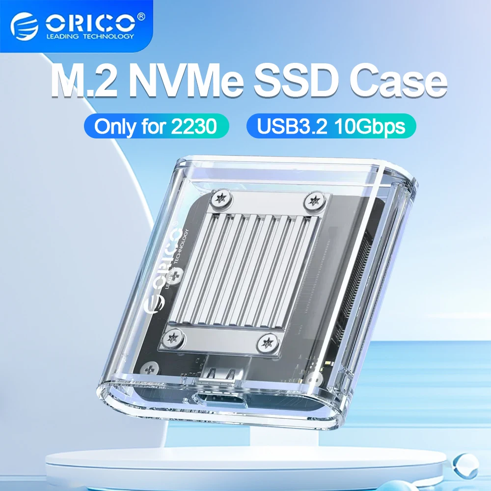 Orico-nvme Ferramenta de Gabinete Ssd M.2 para Usb tipo c Adaptador Externo Transparente Suporte 2230 Pcie Ssd 10gbps Livre