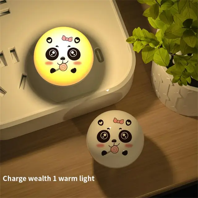 1pc USB Plug LED Night Light Portable Emergency Light Handheld Rechargeable Camping Lamp Cartoon Panda Mini Nightlights 