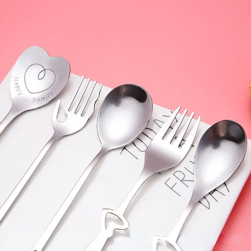 Eco-friendly Stainless Steel Love Forks and Spoon Set Heart Shaped Coffee Spoon Fruit Fork Wedding Dinnerware Set Tableware Gift