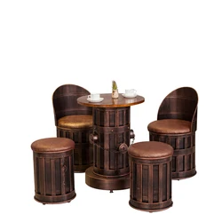 Customized Wrought Iron Old Round Stool Chair Retro Industrial Style Bar Table and Chair Oil Drum Table and Chair Combination