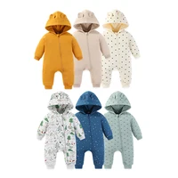 1 PCS Thick Baby Hooded Jumpsuits Warm Newborn Boy Girl Rompers Spring Autumn Winter 0-24M Infant Clothes