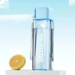 Clear Square Drinking Glass - Style Portable Water Bottle with Milk Cable - <500ml (1pc blue)