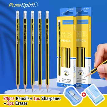 Matite HB pre affilate da 24 pezzi con temperamatite per gomma, matita con custodia in legno per scrivere, disegnare, cancelleria scolastica