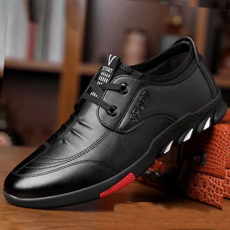 

Men Leather Shoes Spring Autumn New Mens Laceing Flat Sneakers Business Casual Soft-Soled Non-Slip Breathable All-Match Footwear