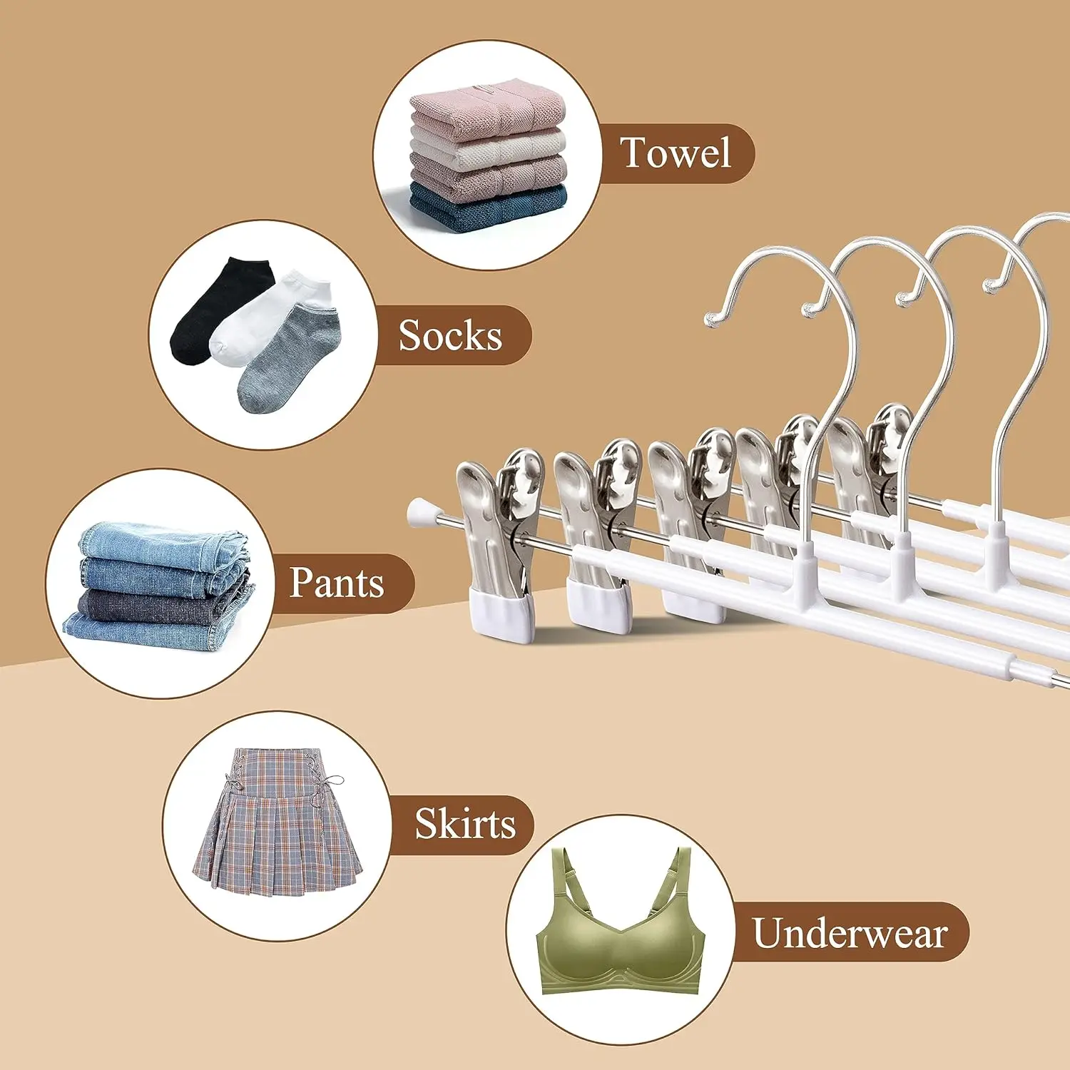 Clothes Hanger Pants Hangers with Clips 5/10Pack Adjustable Skirt Hangers for Women Non-Slip for Jeans