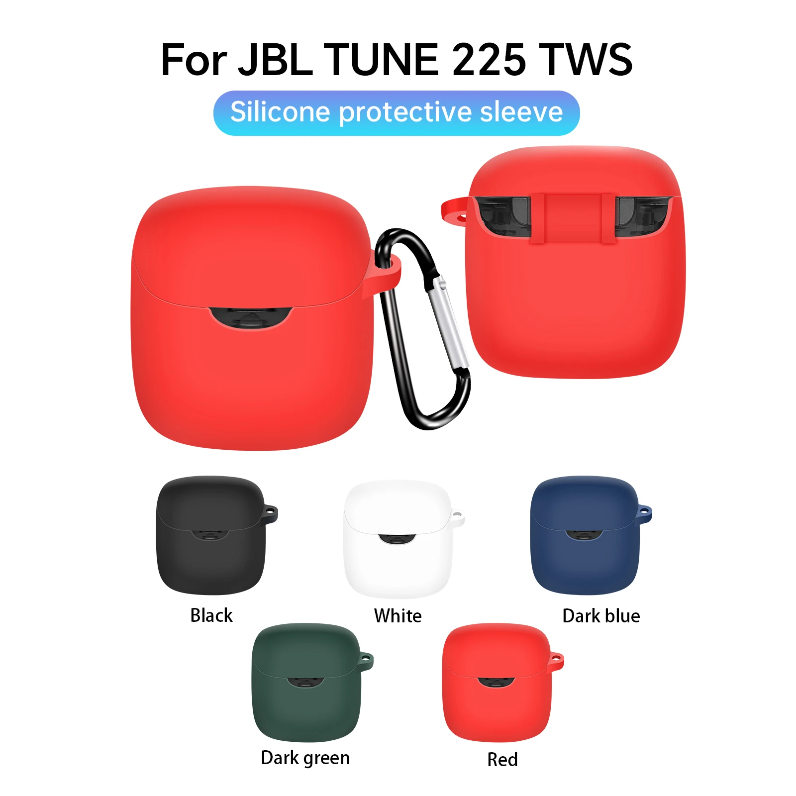 Для JBL Tune 225 TWS чехол силиконовый защитный чехол для наушников T225 противоударный с крючком