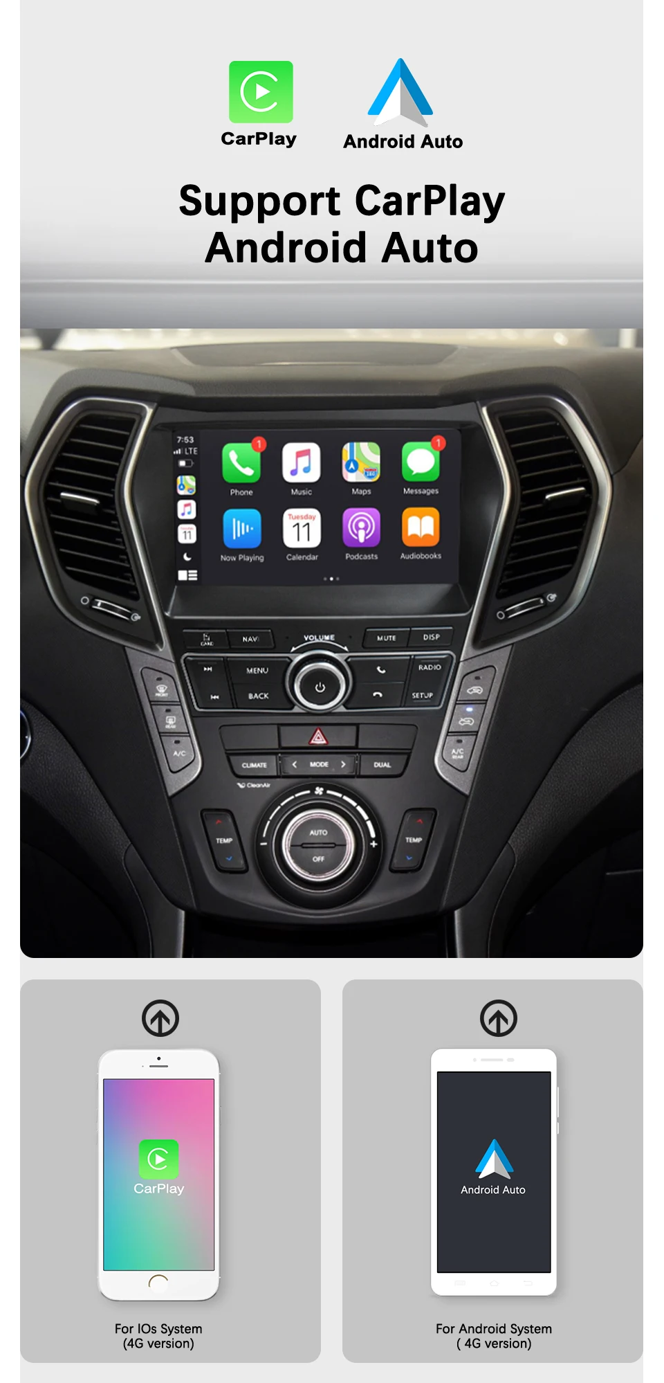 Android 11 Octa Core 6+128G For Santa Fe IX45 Top Level Car DVD GPS Multimedia R