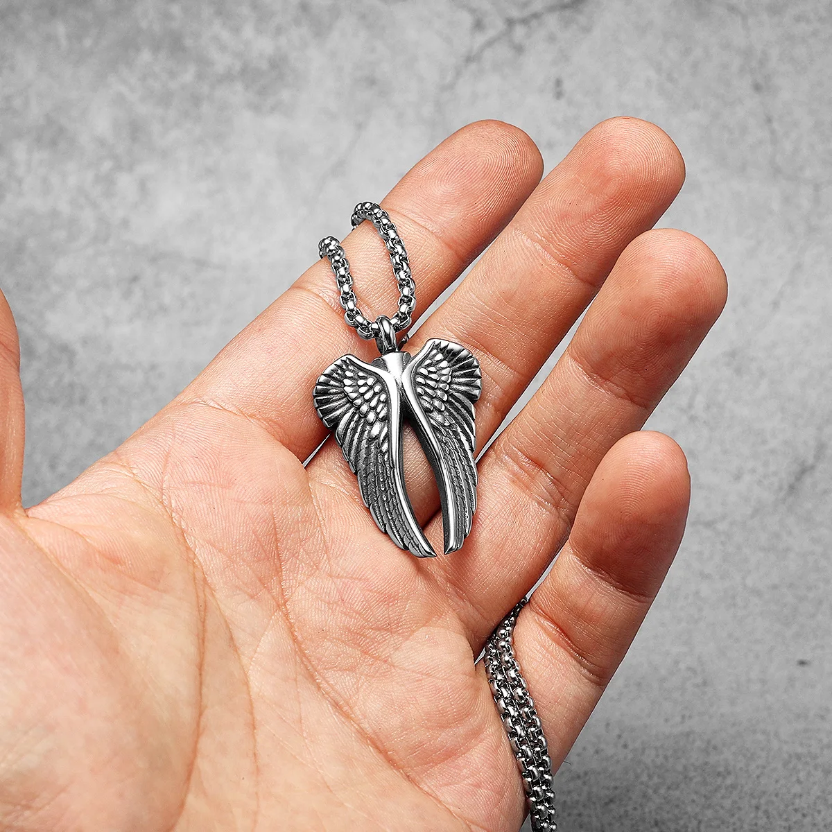 Mens Wing Pendant Stainless Steel Rose Angel Wing Necklace For Men