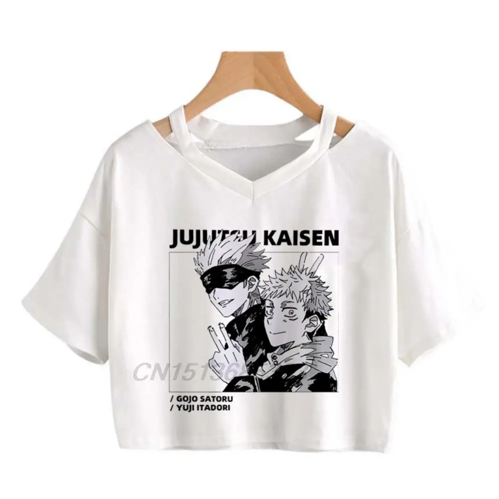 

Jujutsu Kaisen Women Manga Printed T-shirts Japanese Anime Demon Slayer Girls Kawaii Crop Tops Genshin Impact Fashion Blouses