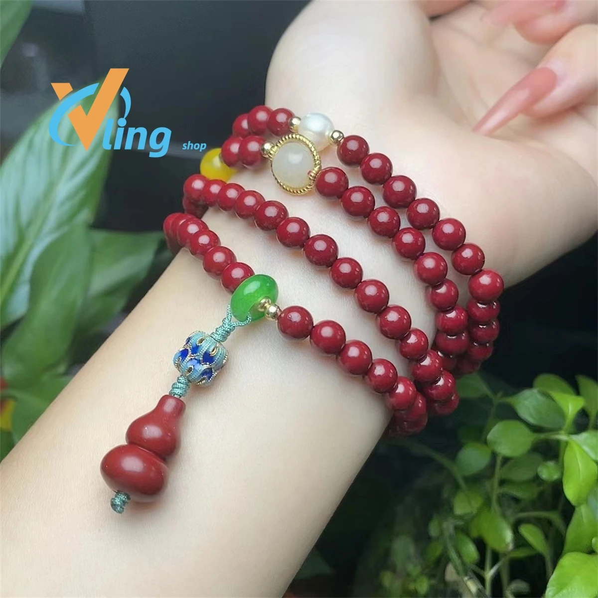 Natural Raw Ore Cinnabar Purple Gold Bracelet New 8mm Three-Circle Four-Circle Diy  AmuletLifeyearGift Charm Retro Simple  Women