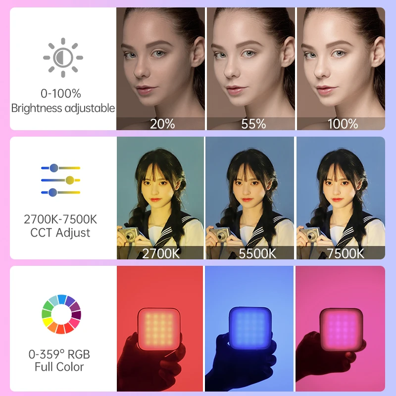 JINBEI P6 미니 RGB 필 라이트 라이브 사진 LED 휴대용 분위기 모바일 카메라 포켓 조명 비디오 램프, 콜드 슈 4 개 포함