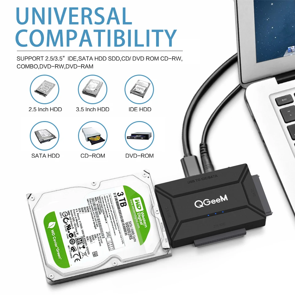 QGeeM-adaptador IDE SATA a USB 3,0, Cable USB 2,0 para unidad de disco duro IDE 2,5 3,5, adaptador USB OTG, HDD, SSD, convertidor USB - AliExpress