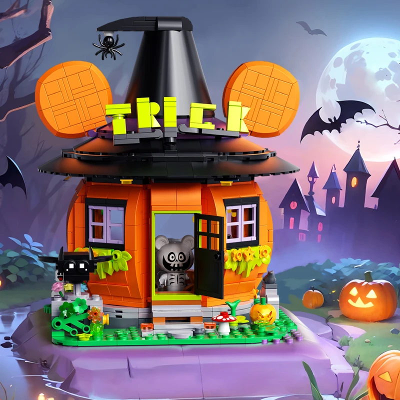 

Halloween Magic Pumpkin House Music Octave Box Microparticle Building Blocks Children Toys Assembly Model Decoration Girls Gifts