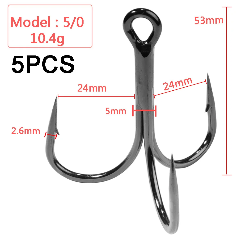 Huge Treble Hooks 4X Strong 1#-10/0# Fishhook Super Sharp Barbed Carbon  Steel Anchor Tackle Round Bend Angle for Big Fish Hook