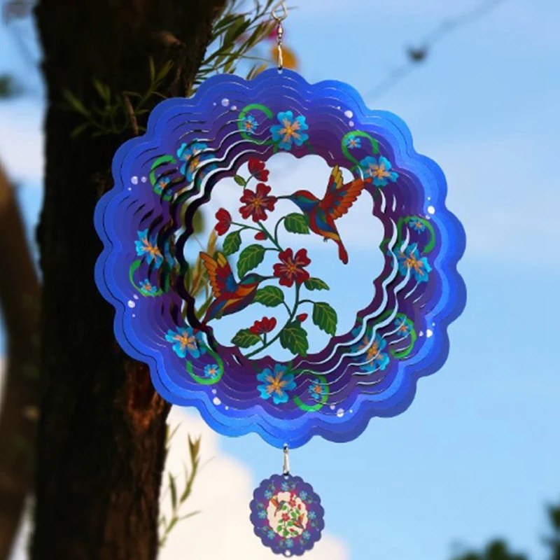 HOT SALE 3D Rotating Wind Chime 12 Inch Blue Bird Wind Chime Outdoor Hanging Decoration 3