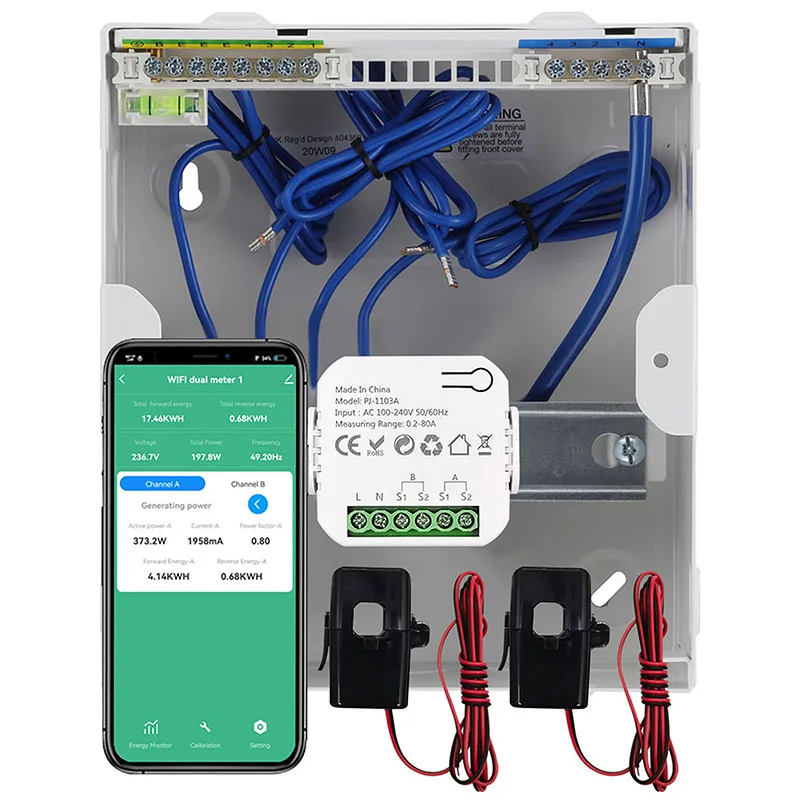 WiFi Smart Bidirectional Power Monitor Single/Dual Channel Buzzer Alarm For Threshold App Monitor Export Import Power AC110/240V 5