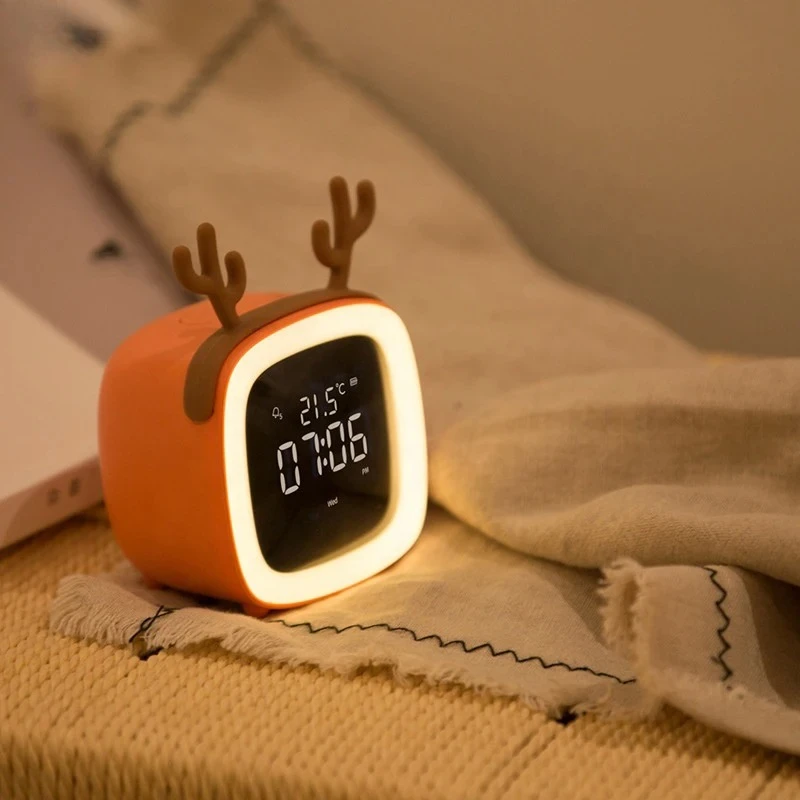 창의적인 LED 야간 조명, 온도계, 침실용 알람 시계, 침실 선물, USB 충전식 디지털 시계, 5가지 스타일