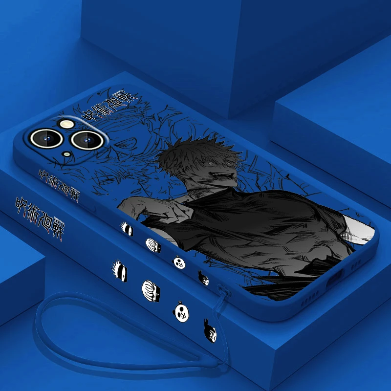 thumbnail image 1 of Funda de teléfono Jujutsu Kaisen para Apple iPhone, 15, 14, 13, 12, 11 Pro Max, Plus, 8, 7, SE, funda líquida con Capa de cuerda izquierda, 1 of 5