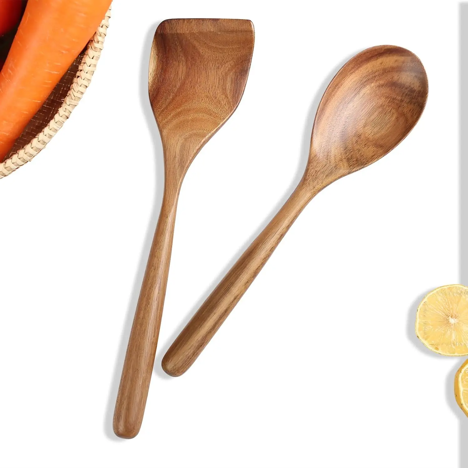2-Piece Wooden Cooking Spoon Set, Acacia Wood Utensils for Frying, Mixing & Non-Stick Cookware 1