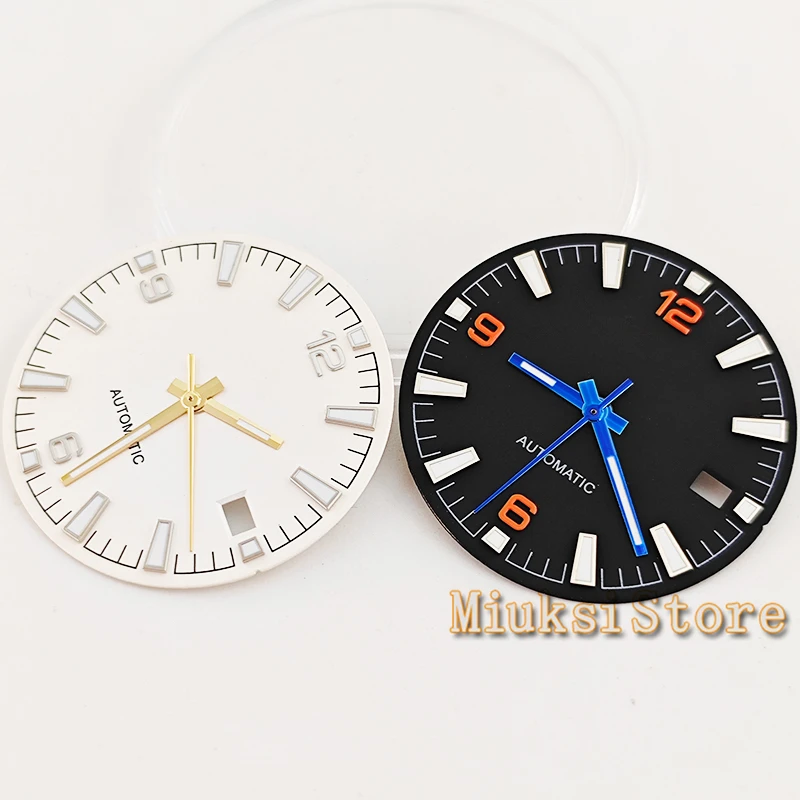 Black and White Watch Dial with Green Luminous Markers, 31mm