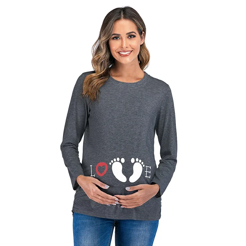 New Maternity Clothes for Pregnant Women Cartoon Print T-shirt Pregnancy  Mom Tshirt T Shirt   Long Sleeve Tops 2