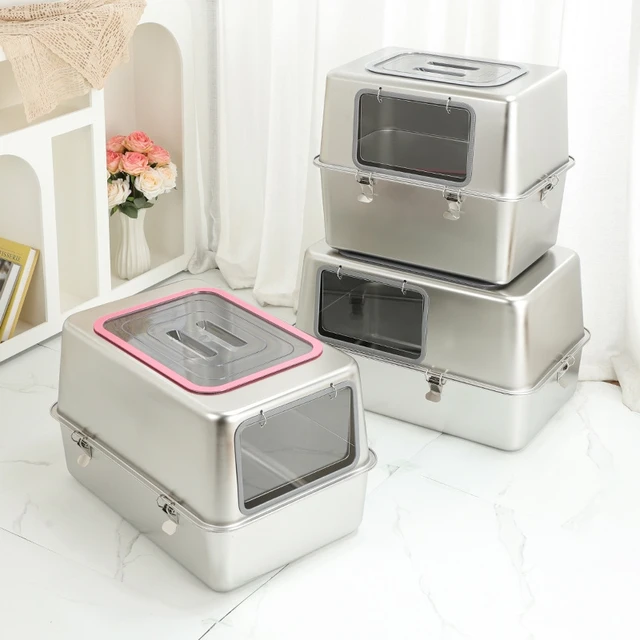 Stainless Steel Fully Enclosed Cat Litter Box XXXL Odor Proof Anti Splash For Large And Multiple Cats Home Hygienic Gift