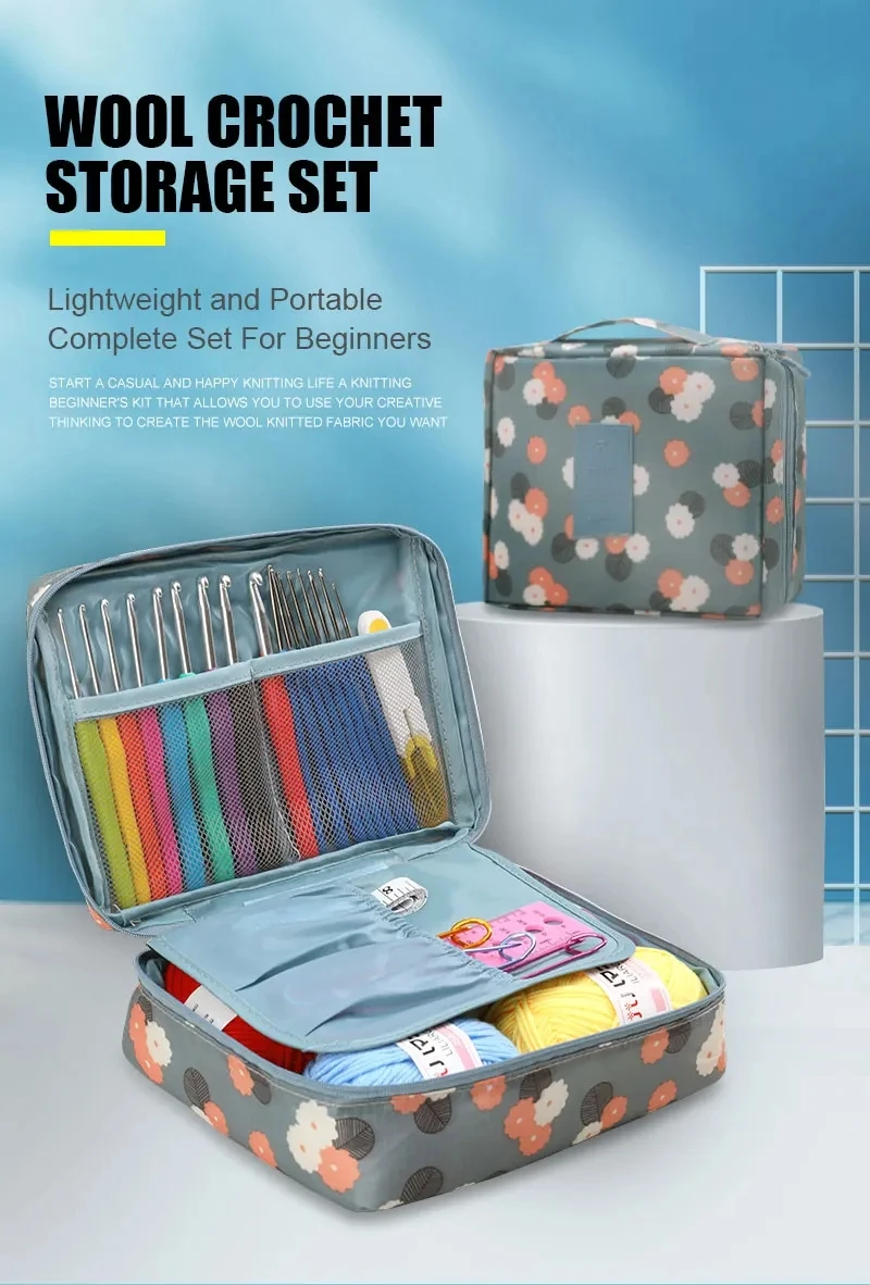 Description Picture 2 of itemNew Hot Wool Crochet Kit Storage Bag Ergonomic Knitting Croche Hooks Set Yarn and Sewing Accessories Women Gift For Beginners