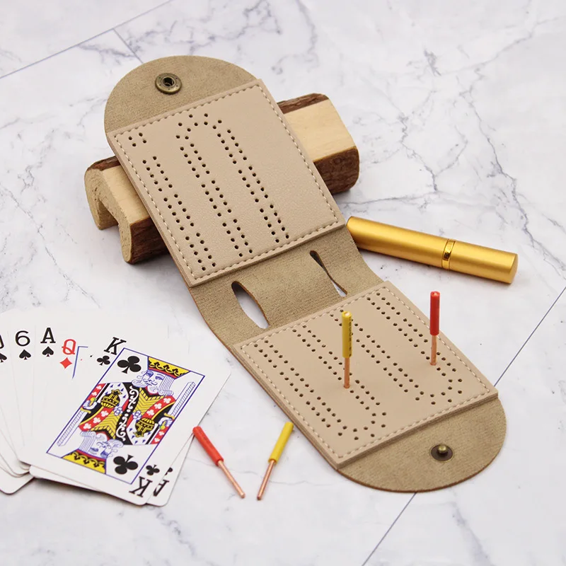 Personalized Card Storage Holster Board Cribbage Board Dozen Games Play Anywhere Premium Leather Sleek Design Pegs Camping Game 5