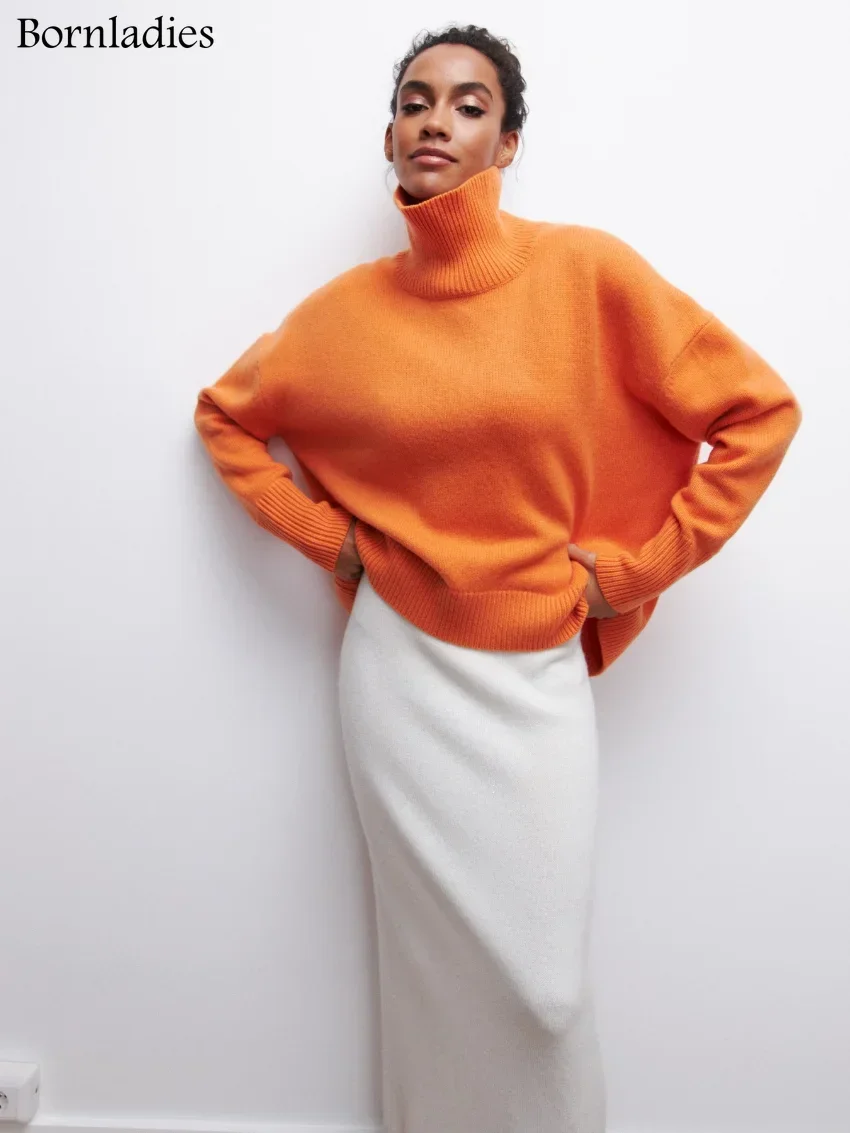 Bornladies Women Turtleneck Sweater Autumn Winter Thick Warm Pullover Tops Oversized Casual Loose Knitted Jumper Female pull