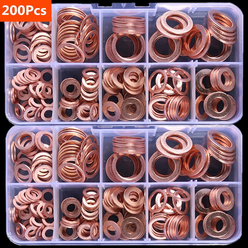  Copper Washer Gasket Nut and Bolt Set Flat Ring Seal Assortment Kit with Box //M8/M10/M12/M14 for Sump Plugs 