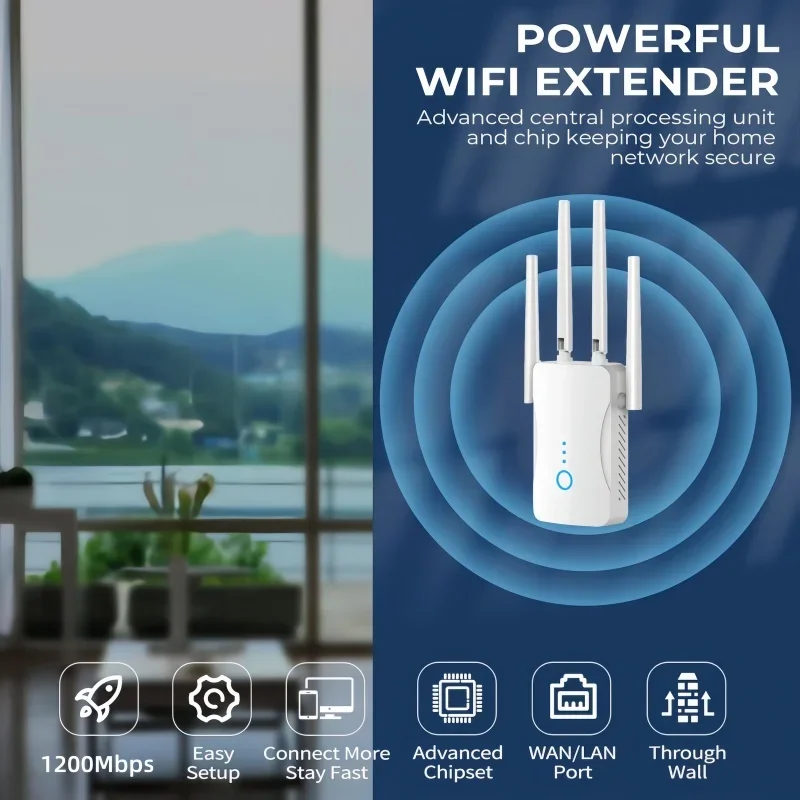 מחזיק אות אלחוטי דו פס WiFi 1200Mbps מרחיב אות אלחוטי 2.4G 5GHz ראוטר מגבר Wi-Fi טווח ארוך משפר אות לבית