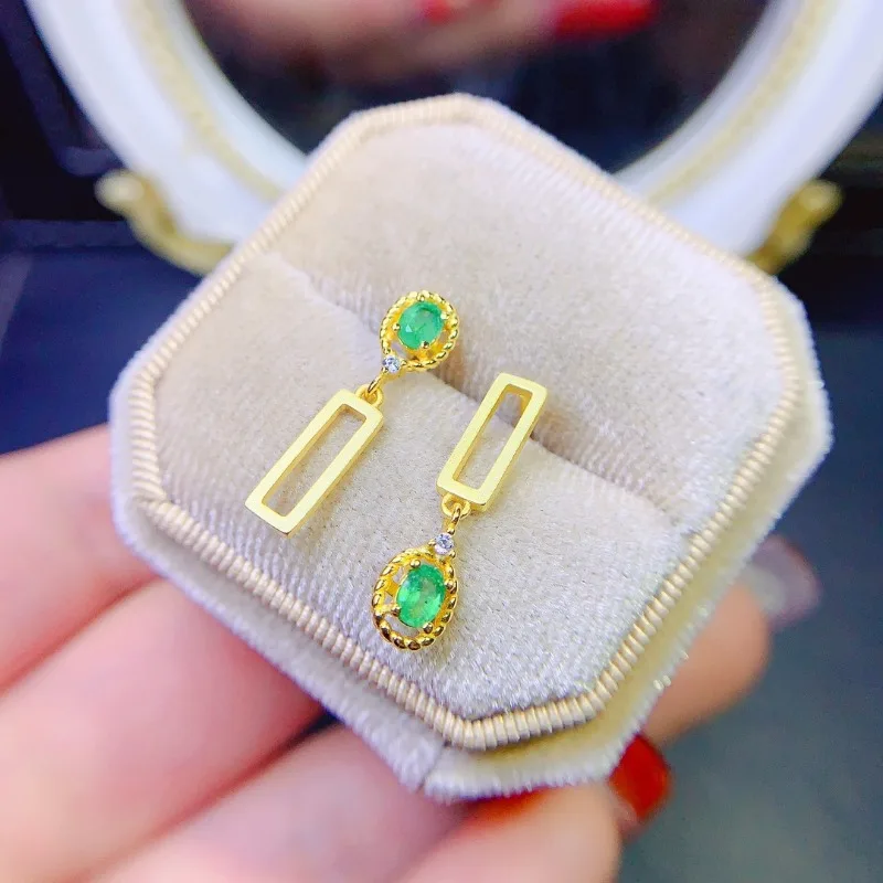 

YULEM Silver 925 Earrings for Daily Wear 3mm 100% Natural Emerald Stud Earrings for Women 3x4mm
