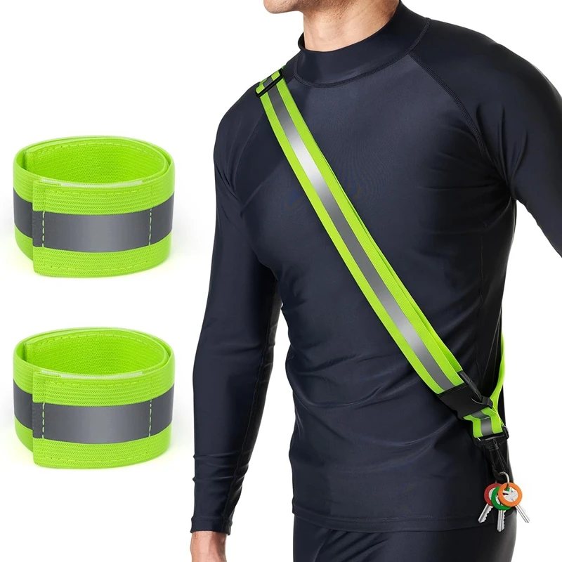 

Reflective Sash For Walking At Night Reflective Running Gear Night Nylon With 2 Pcs Reflective Armbands