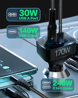 170W PD3.1 Car Charger, 140W + 30W Dual-Port Fast Charging Adapter with USB Cable, Smart Digital Voltage/Power 2