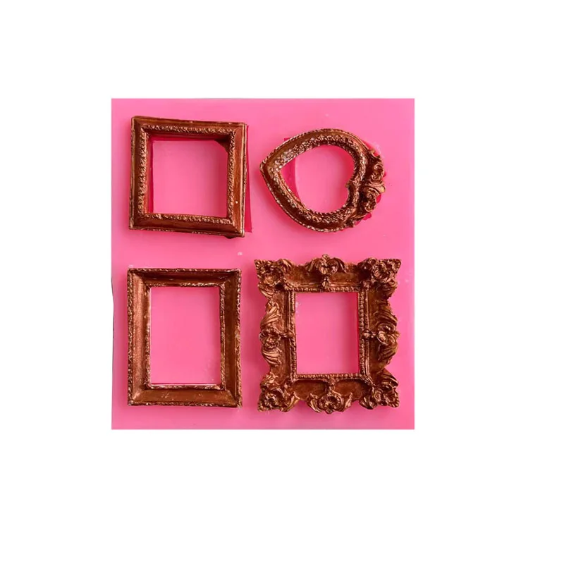 

3D Round Square Vintage Photo Frame Silicone Mold Baroque Fondant Chocolate Cake Lace Border Decoration Tools Plaster Resin Mold